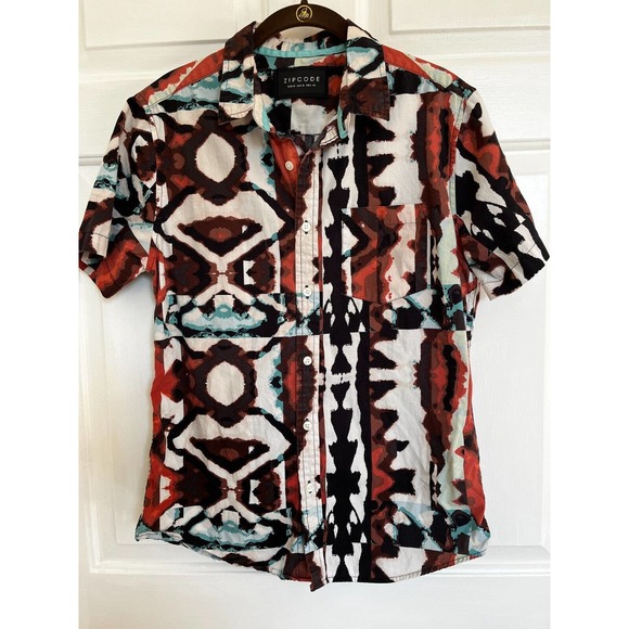 Zipcode Men's Shirt Tribal Print Size M 80's Retro Style - Picture 1 of 7
